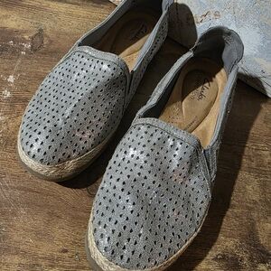 Clarks Silver Perforated Slip-On Espadrille Sneakers